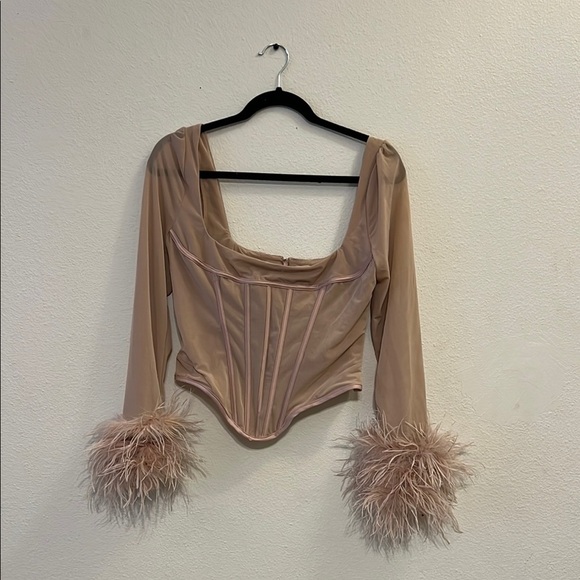 House of CB Beige Feather Cuff Corset Top - Picture 1 of 4